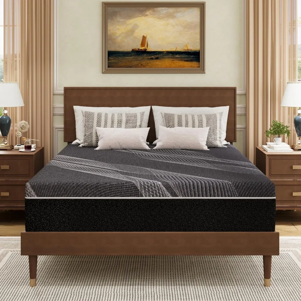 Queen Mattress 12 Inch Charcoal Memory Foam Mattress in a Box, Fiberglass Free, Gel Double Mattress, Mattress